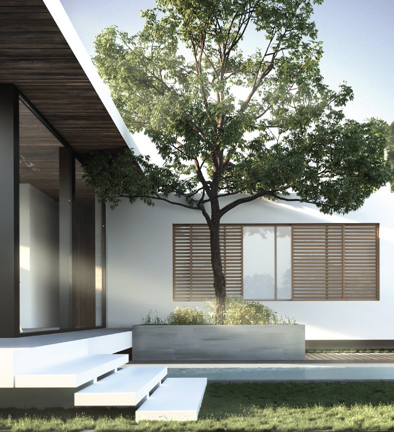 Courtyard with pool, planter and louvered screen